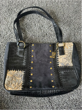 Women's Lina Vintage Style Patchwork Faux Croc, Suede, Metallic Tapestry Bag